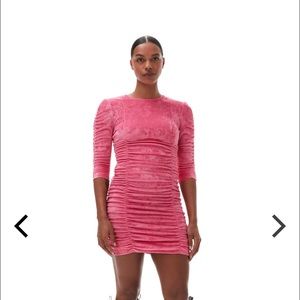 Ganni Velvet Ruched Dress in Pink